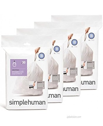 simplehuman Custom Fit Trash Can Liner B 6 Liters 1.6 Gallons 30-Count Pack of 4