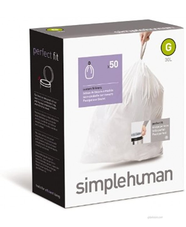 simplehuman Custom Fit Trash Can Liner G 30 L 8 Gal 50-Count Box