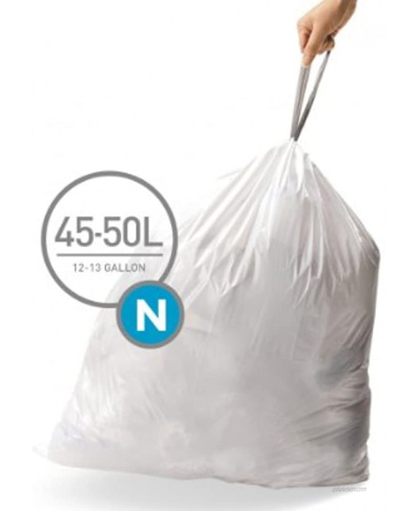 simplehuman Custom Fit Trash Can Liner N 45-50 L 12-13 Gal 45-Count Box