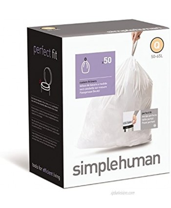 simplehuman Custom Fit Trash Can Liner Q 50-65 L 13-17 Gal 50-Count Box