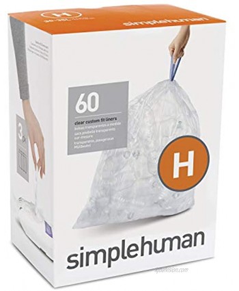 simplehuman CW0286 code H Custom Fit Bin Liner Bulk Pack Clear Plastic 3 Pack of 20 Total 60 Liners