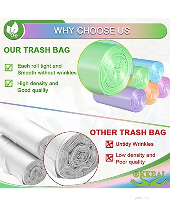 Small Trash Bags ,OKKEAI 3 Gallon Biodegradable Garbage Bags Rainbow Bathroom Trash Can Liners for Bathroom Kitchen Bedroom Living Room Office,10 11 12 Liter120 counts 5 Colors
