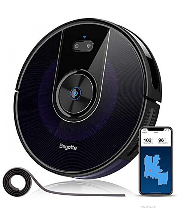 Bagotte BG800 Robot Vacuum Cleaner Wi-Fi Connection Mapping 2200Pa Suction Alexa & App Control Boundary Strips Included Quiet Self-Charging Ideal for Pet Hair Carpets Hard Floor