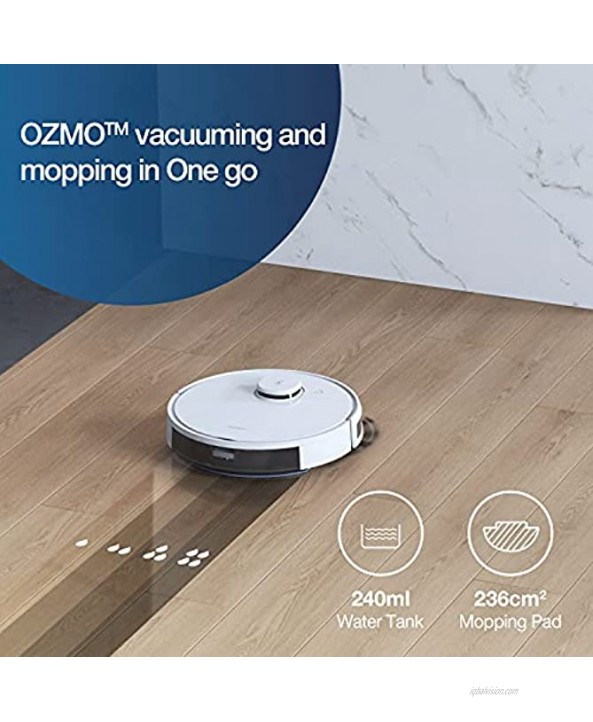 ECOVACS Deebot OZMO N7 Robot Vacuum and Mop Cleaner Laser Navigation Lidar-Assisted Object Avoidance 2300Pa Suction Multi-Floor Map Selective Room Cleaning No-go Zones and No-mop Zones White