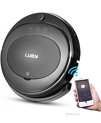 Luby Robot Vacuum Cleaner Vacuum and Mop Robotic Vacuum Cleaner Wi-Fi Connectivity Self-Charging Super-Thin Quiet Cleans for Pet Hair Hard Floors Low-Pile Carpets Black