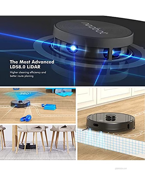 Neabot N2 Robot Vacuum with Self-Emptying Wi-Fi Connected Compatible with Alexa Lidar Navigation Sweep Mop & Vacuum 3 in 1 Robot Vacuum Cleaner Carpet & Hard Floor Ideal for Pet Hair Carpets