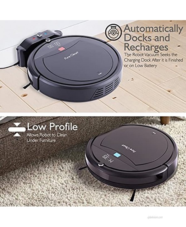 PureClean Automatic Programmable Robot Vacuum Cleaner Scheduled Activation Auto Charge Dock Robotic Home Cleaning for Clean Carpet Hardwood Floor AIR Pet Hair and Allergies Friendly PUCRC99