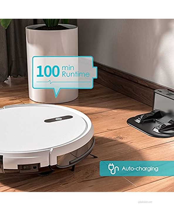 Robot Vacuum Cleaner Smart Self-Charging Auto Vacuum Cleaner Robot Slim and Quiet with Remote Control Ideal for Pet Hair Hard Floors and Low-Pile Carpets White
