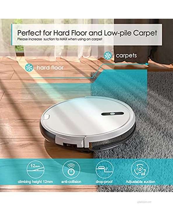 Robot Vacuum Cleaner Smart Self-Charging Auto Vacuum Cleaner Robot Slim and Quiet with Remote Control Ideal for Pet Hair Hard Floors and Low-Pile Carpets White