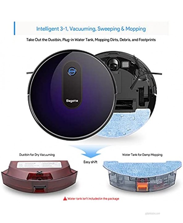 Robot Vacuum,Bagotte Upgraded 2000Pa Strong Suction Robotic VacuumSlim Boost Intellect Super Quiet Smart Self-Charging Robot Vacuum Cleaners with Boundary Strips for Pet Hair,Hard Floor,Carpet