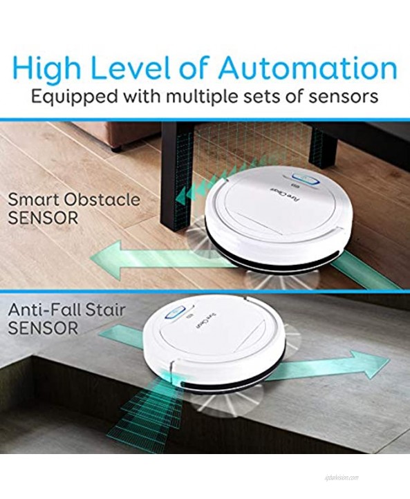 SereneLife Robot Vacuum Cleaner Upgraded Lithium Battery 90 Min Run Time Automatic Bot Self Detects Stairs Pet Hair Allergies Friendly Home Cleaning for Carpet Hardwood Floor-PUCRC25 V3 White
