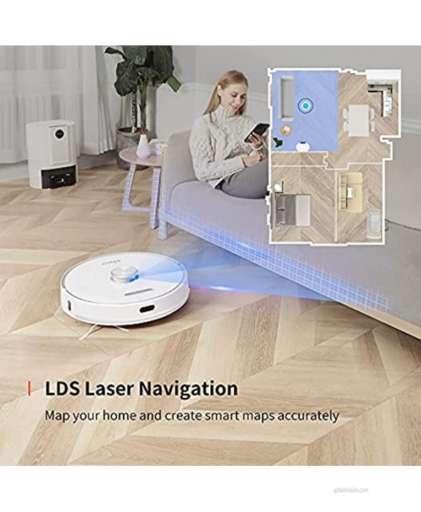 Ultenic T10 Robot Vacuum and Mop with Self Emptying Station 3000Pa Suction Multi-Floor Mapping Laser Navigation APP Remote Alexa and Google Home Control Ideal for Pet Hair Hard Floor and Carpet
