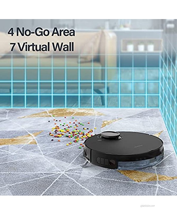 VEAVON V8 Robot Vacuum Cleaner with Wi-Fi Connected 4000Pa Strong Suction Lidar Robotic Vacuum Cleaner Automatic Vacuum and Mop Cleaner Mapping Technology No-mop Zones Virtual Walls Black