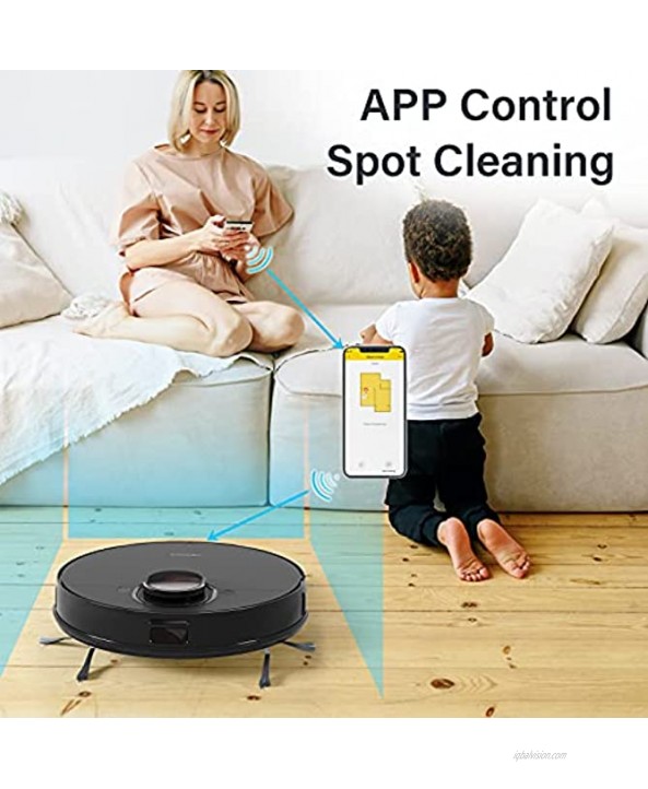 VEAVON V8 Robot Vacuum Cleaner with Wi-Fi Connected 4000Pa Strong Suction Lidar Robotic Vacuum Cleaner Automatic Vacuum and Mop Cleaner Mapping Technology No-mop Zones Virtual Walls Black