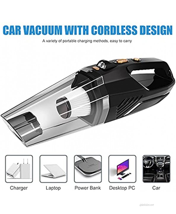 DHWELEC Handheld Vacuum Cordless 8000pa Car Hand Vacuum Cleaner Rechargeable Portable Powerful Suction Wet Dry Small Car Vacuum Cleaner with Led Light for Car Cleaning Home Office