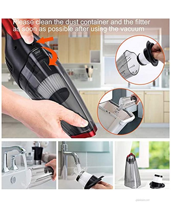 Fityou Handheld Vacuum Cleaner Cordless Rechargeable USB Charge Powerful Suction Cleaner Portable Hand Vacuum for Pet Hair Home and Car Cleaning Wet & Dry