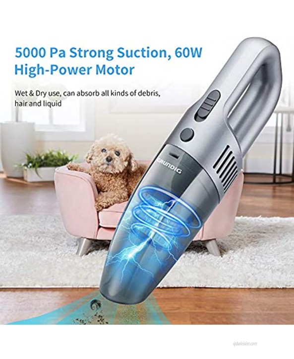 GRUNDIG Handheld Vacuums Cordless,Portable Handheld Vacuum Cleaner with Powerful Suction,5000PA Rechargeable Car Vacuum Cleaner Handheld Hoover,Lightweight Wet Dry Vacuum for Home Car and Pet
