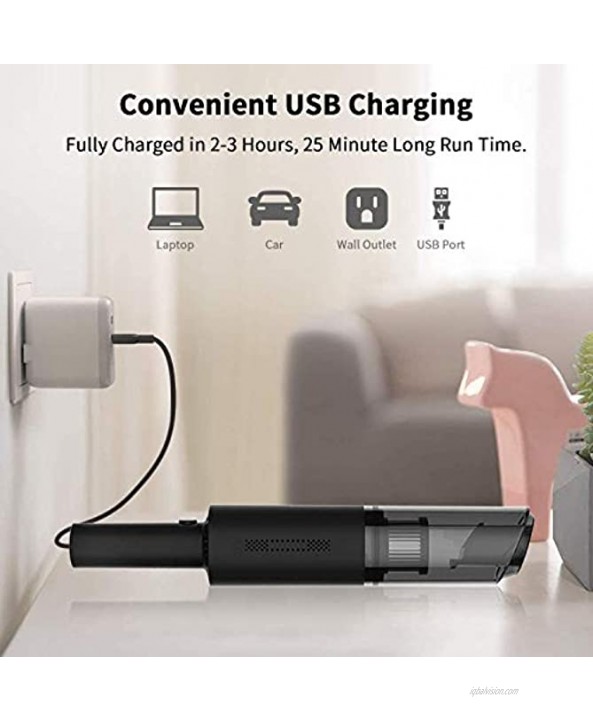 Handheld Car Vacuum Cleaner,Cordless Mini Vacuum with 6Kpa Powerful Cyclonic Suction,HEPA Filter,USB Rechargeable Portable Vacuum Cleaner for Car Home Office Pet Hair Black