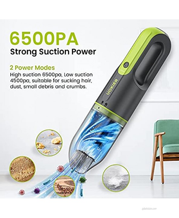 Handheld Vacuum Cleaner Cordless UOKIER Hand Vacuum&Air Blower 2-in-1 Mini Portable Hand Held Vac with 6500PA Strong Suction Rechargeable Li-ion Battery for Pet Hair Home and Car 2 Speeds