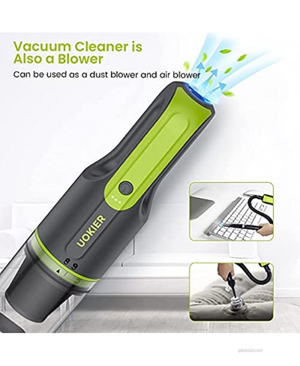 Handheld Vacuum Cleaner Cordless UOKIER Hand Vacuum&Air Blower 2-in-1 Mini Portable Hand Held Vac with 6500PA Strong Suction Rechargeable Li-ion Battery for Pet Hair Home and Car 2 Speeds