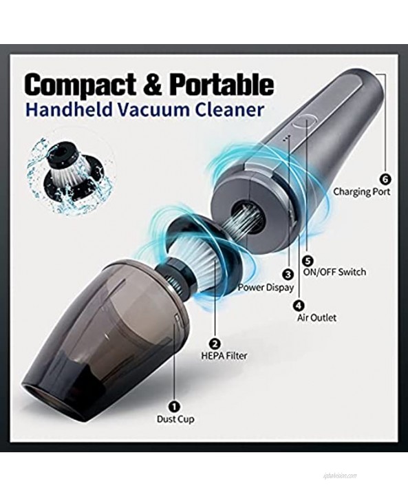 Handheld Vacuum Cordless LUYE Car Vacuum Cleaner with 6Kpa Strong Suction Mini Hand Held Vacuum with USB Cable Rechargeable 4000mAh Portable Vacuum for Pet Hair Home Car and Office Cleaning