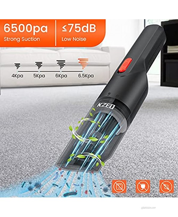 KZED Handheld Vacuum Cordless Car Vacuum 6500PA Hand Vacuum Two Waterwashable Filters USB Rechargeable Powerful Cyclonic Suction for Pet Hair Home and Car Cleaning Wet and Dry