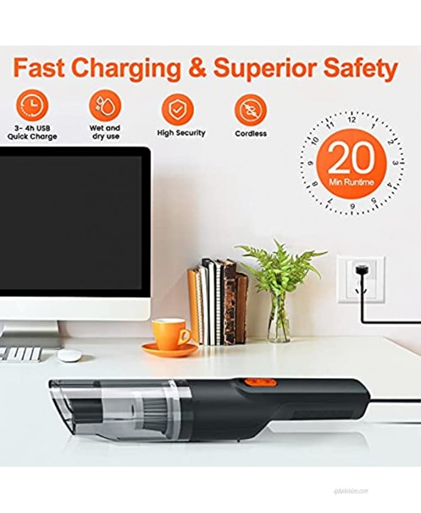 KZED Handheld Vacuum Cordless Car Vacuum 6500PA Hand Vacuum Two Waterwashable Filters USB Rechargeable Powerful Cyclonic Suction for Pet Hair Home and Car Cleaning Wet and Dry