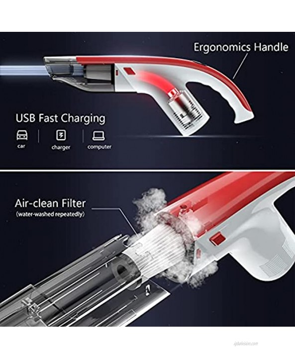 LUSHF Handheld Cordless Vacuum Cleaner 14000Pa High Power Portable Rechargeable Wireless Dust Catcher for Vehicle Household Sweeper Aspirator Hand-held Car Vacuum Wine Red