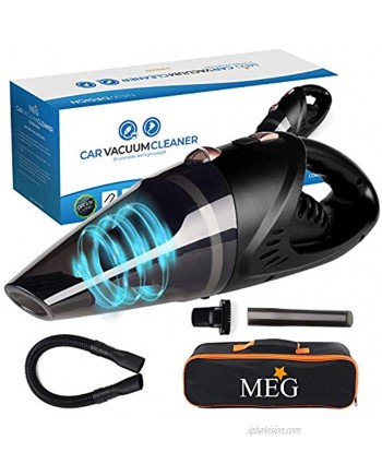 MEG Powerful Hand Car Vacuum Cleaner Cordless Rechargeable Small & Lightweight Strong Suction Portable & 2 Adapter Charging Cables