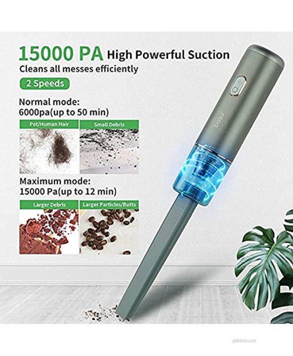 Mini Vacuum Cleaner Cordless Handheld Vacuum 15Kpa Powerful Suction 0.99lb Ultra-Light Portable Vacuum Cleaner with Brushless Motor,Li-ion Battery Rechargeable,for Cleaning Home Office Car,Pet Green