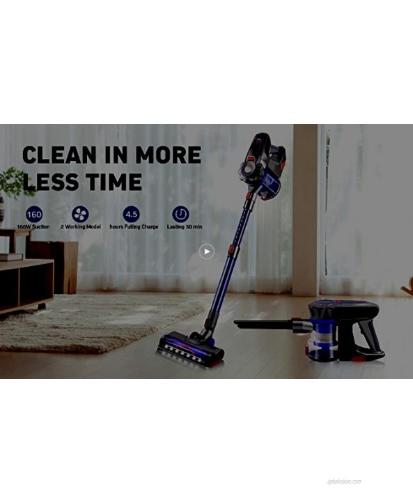 OKIE HOME Cordless Vacuum Cleaner 160W Powerful Suction Stick Vacuum 5 in 1 Lightweight Handheld Vacuum Cleaner for Home Hard Floor Carpet Car Pet Hair Extension Wan Detachable Battery