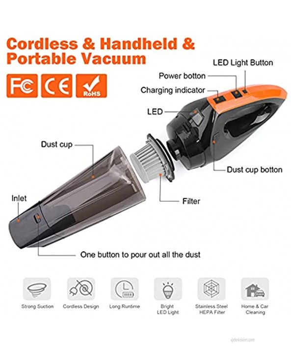Portable Handheld Vacuum Cordless Cleaner High Power Suction Wireless ​ Vacuums Cleaners Powered by Battery Rechargeable Mini & Small ​Hand Held Vac for Home Pet Hair Car Cleaning
