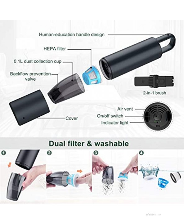 Portable Vacuum Cleaner,Upgraded Handheld Car Vacuum Cordless with High Power Suction 80W 5KPA,Rechargeable 2000mAh Lightweight&Low Noise for Home,Pet Hair,Laptop Keyboard and Car Cleaning