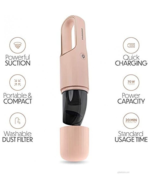 Starument Portable Hand Vacuum Cleaner Handheld Cordless Cleaner for Dust Pet Hair Dirt Home Car Interior Furniture Lightweight Easy to Use Compact Design Battery Rechargeable with USB-C Cable Pink