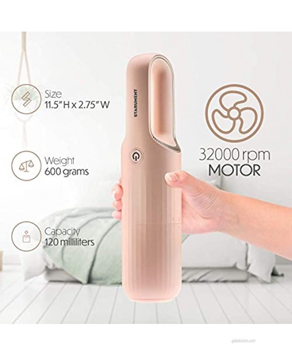 Starument Portable Hand Vacuum Cleaner Handheld Cordless Cleaner for Dust Pet Hair Dirt Home Car Interior Furniture Lightweight Easy to Use Compact Design Battery Rechargeable with USB-C Cable Pink