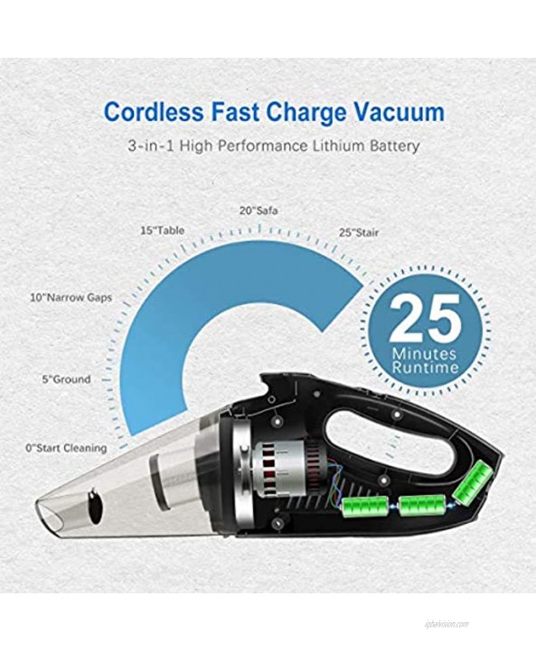 Uplift Portable Handheld Vacuum Cordless Cleaner,7000Pa Cyclonic Suction Stainless Steel Filter,Lightweight Hand vac Li-ion Battery with Quick Charge Tech,Wet Dry for Home car,Carry Bag Grey