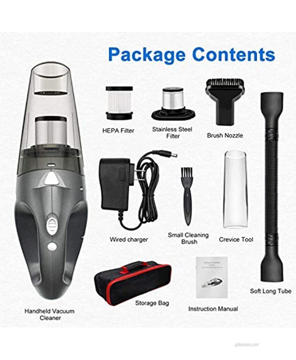 Uplift Portable Handheld Vacuum Cordless Cleaner,7000Pa Cyclonic Suction Stainless Steel Filter,Lightweight Hand vac Li-ion Battery with Quick Charge Tech,Wet Dry for Home car,Carry Bag Grey