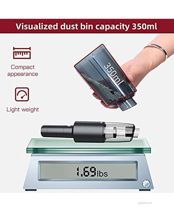YANTU Vacuum Hand Vacuum Cordless Rechargeable with Washable Metal HEPA Filter 8 15kpa Dual Suction Mode Mini Portable Small Car Vacuum Cleaner for Car & Home Office Brushless Motor 350ml Dust Cup