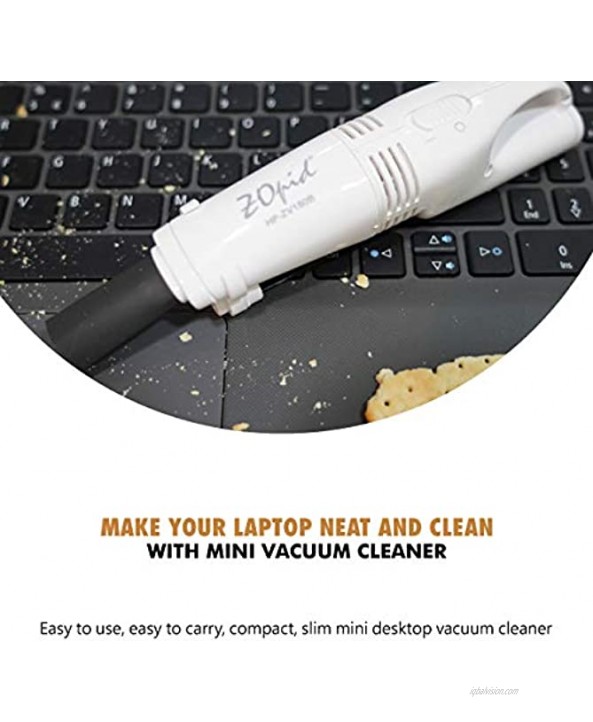 ZOpid Mini Battery-Operated Handheld Desktop Vacuum Cleaner | Clean Keyboard Laptop and Desktop Accessories with Cordless Vacuum | Brush & Suction Tube Attachment