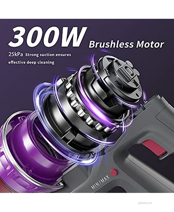 Brocvas Cordless Vacuum Cleaner 25kPa Powerful Suction 300W Brushless Vacuum Cleaner Lightweight 4 in 1 Handheld Stick Vacuum with 2200mAh Rechargeable Battery 2-Speed Stick Vacuum Cleaner