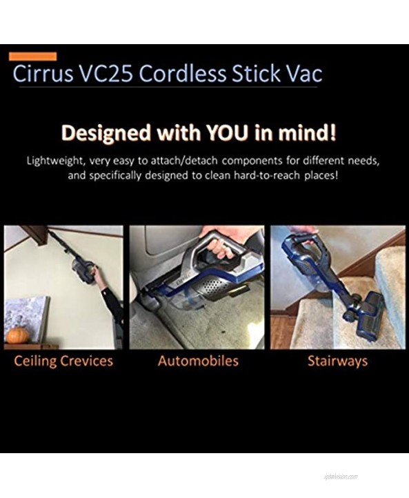 Cirrus VC25 Cordless 4 in 1 Stick & Handheld Vacuum Cleaner | Lightweight 2 Speed for Carpets and Hard Floors| Includes Integrated Dust Brush Crevice Tool and Wall Mount Kit