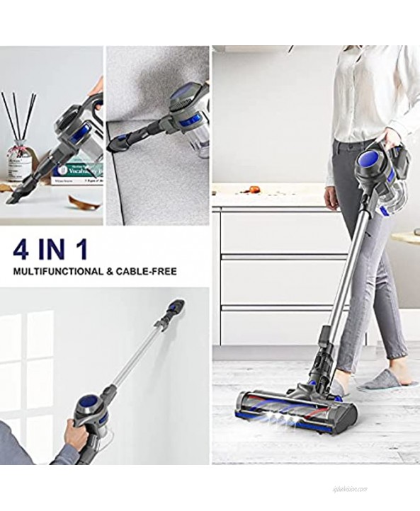 Cordless Vacuum 4 in 1 Powerful Suction Cordless Stick Vacuum Cleaner with Detachable Lithium-ion Battery Ideal for Home Hard Floor Carpet Pet Hair Car