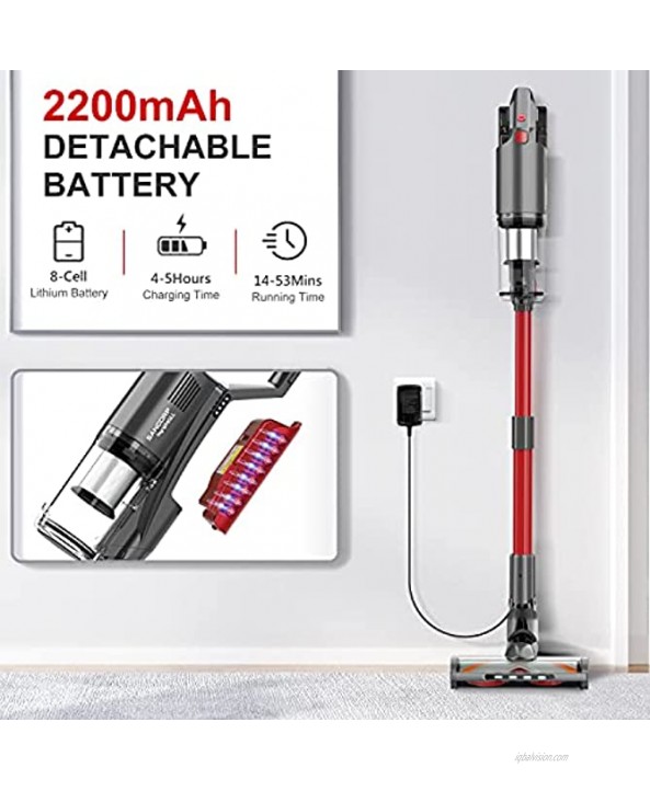 Cordless Vacuum Cleaner,whall 22000pa 5 in 1 Cordless Stick Vacuum Cleaner,250W Brushless Motor,up to 53 Mins Runtime,Lightweight Handheld Vacuum for Home Hard Floor Carpet Pet Hair,Red & Gray