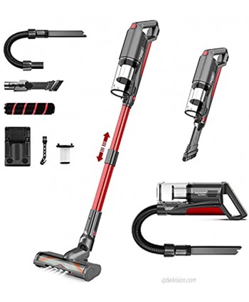 Cordless Vacuum Cleaner,whall 22000pa 5 in 1 Cordless Stick Vacuum Cleaner,250W Brushless Motor,up to 53 Mins Runtime,Lightweight Handheld Vacuum for Home Hard Floor Carpet Pet Hair,Red & Gray