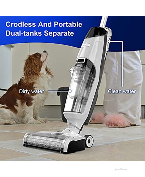 Cordless Wet Dry Vacuum Cleaner All in One Upright Vacuum Cleaner and Mop One-Step Cleaning for Hard Floors with Hand Free Smart Self-Cleaning Two Water Tanks Design 3-in-1 Charging Dock