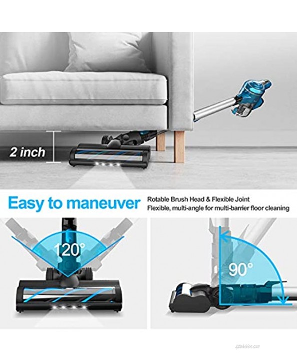 INSE Cordless Vacuum Cleaner 23Kpa Powerful Suction Stick Vacuum Up to 45 Mins Max Runtime 2500mAh Rechargeable Battery 10-in-1 Lightweight Handheld for Hard Floor Carpet Blue S6