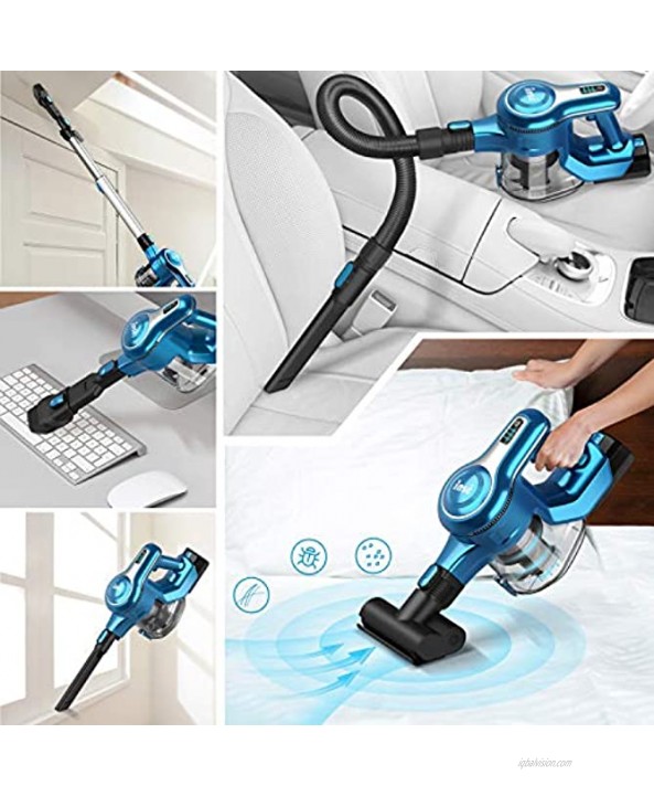 INSE Cordless Vacuum Cleaner 23Kpa Powerful Suction Stick Vacuum Up to 45 Mins Max Runtime 2500mAh Rechargeable Battery 10-in-1 Lightweight Handheld for Hard Floor Carpet Blue S6
