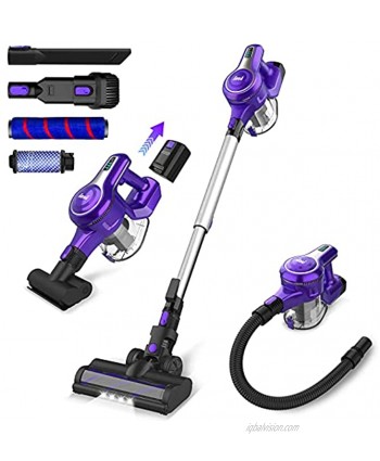 INSE Cordless Vacuum Cleaner 23KPa Powerful Suction Stick Vacuum Up to 45min Runtime Rechargeable 2500mAh Battery 10 in 1 Quiet Lightweight Vacuum for Home Hard Floor Carpet Car Pet Hair-S6 Violet