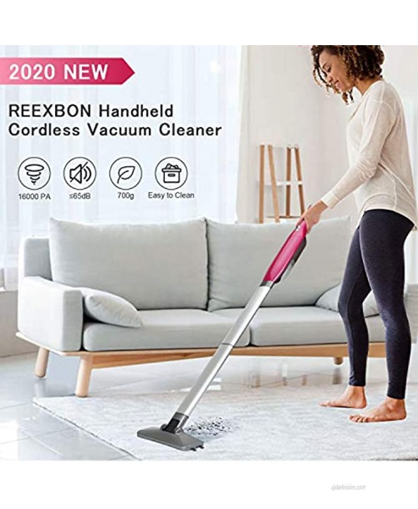 Lightweight Vacuum Cleaner Cordless REEXBON 3 in 1 Upright & Handheld Vacuum Cleaner with 16000pa Super Suction LED Flashlight Ultra Lightweight Vacuum for Floor Carpet Car Pet Hair Home W2