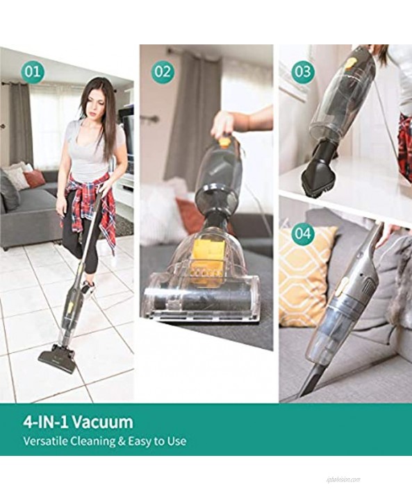 Stick Vacuum Cleaner 4 in 1 Corded Stick Vacuum for Hardwood Floors and Small Vacuum Cleaner pet Hair Lightweight Vacuum Cleaner Corded Handheld for Bed and Sofa with 600W 15 Kpa Power